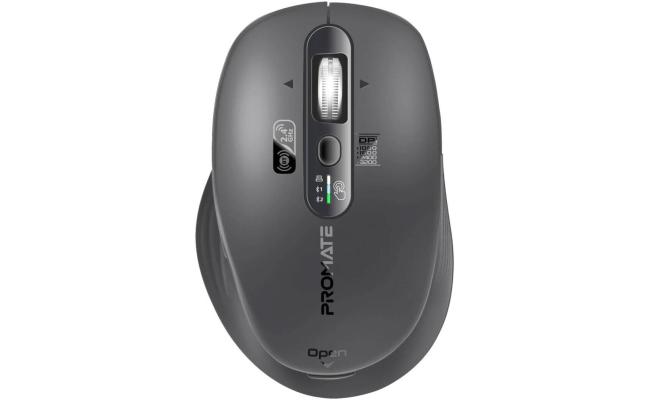 Promate SamoTri Wireless Mouse, 3200DPI Adjustable Resolution, Silent Operation, Smart Flying Scroll Wheel, 4-Way Navigation, OS Auto-Recognition, Tri-Connectivity, Bluetooth 5.0, Black